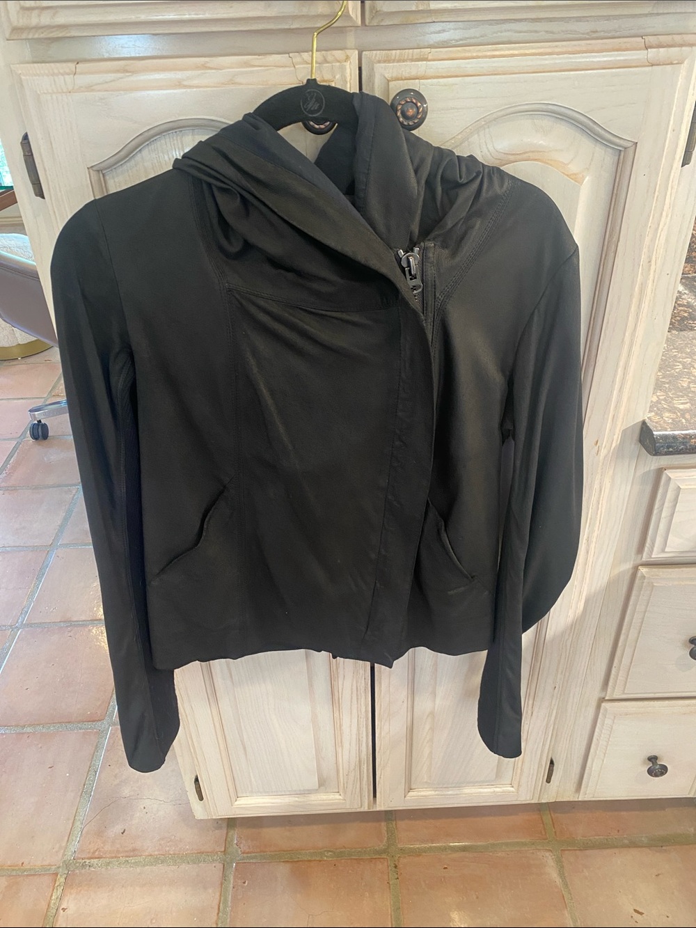 Vince Black Hooded Leather Jacket